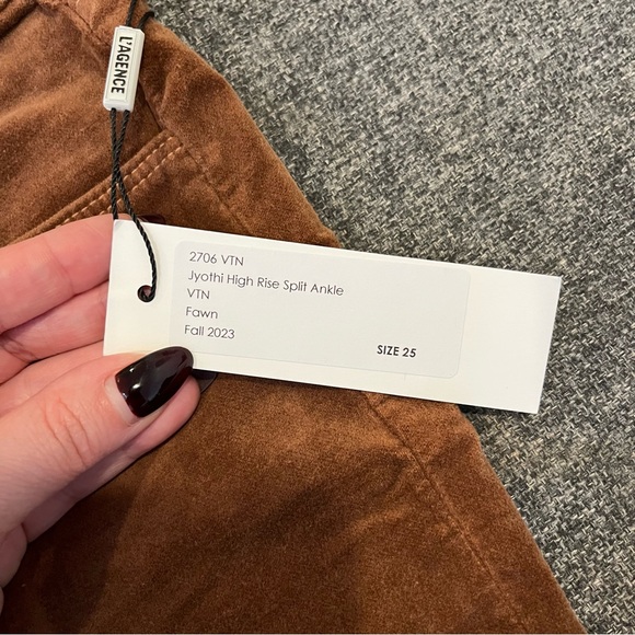 L’AGENCE Women’s Jyothi Velvet Jeans High Rise Split Ankle Fawn Brown Sz 25 NWT - Picture 6 of 13